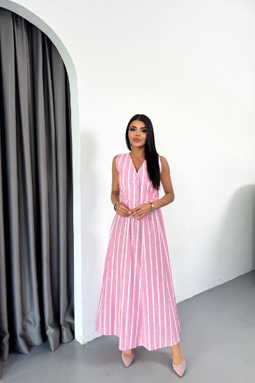 KETEN ÇİZGİLİ YELEK - UZUN ETEK TAKIM - Pembe resmi